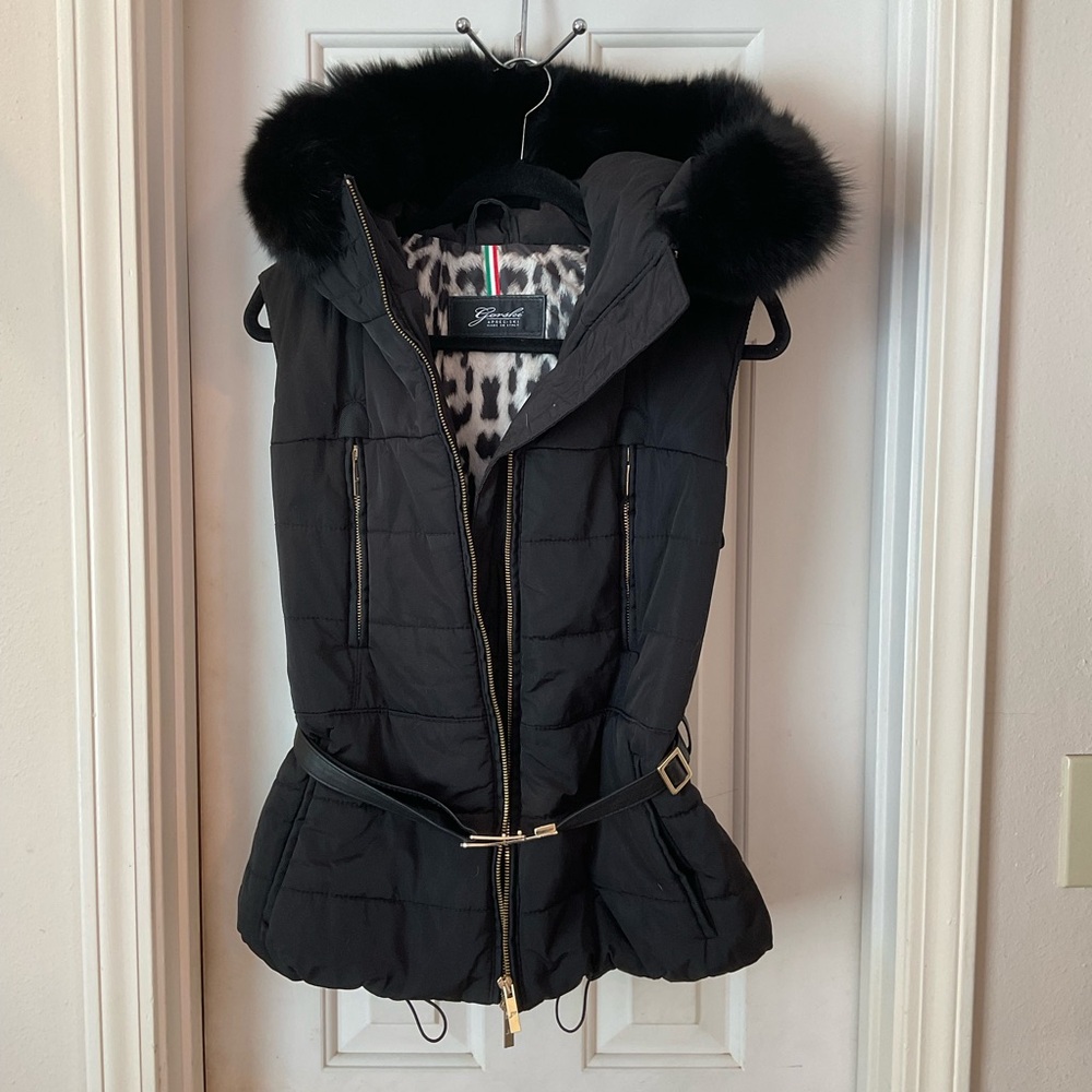 Gorski Apres-Ski Vest, hooded with detachable fox fur trim, NWOT, black, Size S - Picture 14 of 14